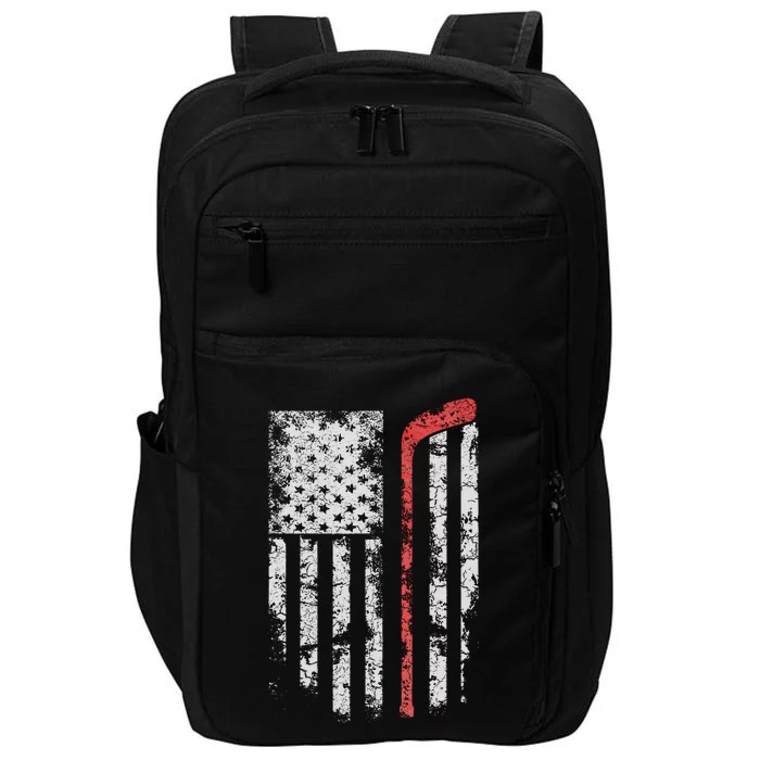 American Flag Hockey Team Gift Hockey Dad Mom Impact Tech Backpack