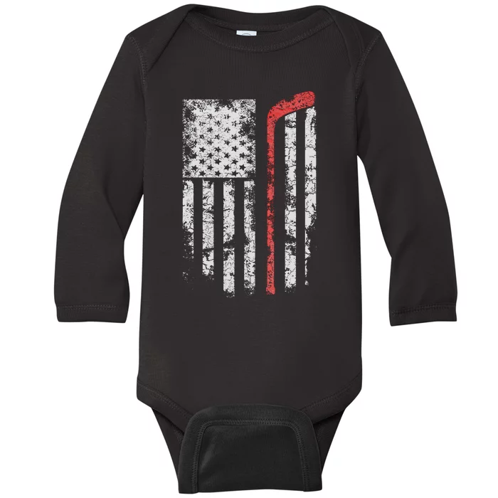 American Flag Hockey Team Gift Hockey Dad Mom Baby Long Sleeve Bodysuit