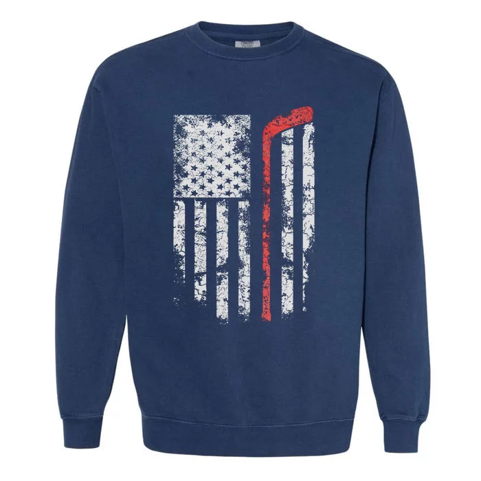 American Flag Hockey Team Gift Hockey Dad Mom Garment-Dyed Sweatshirt