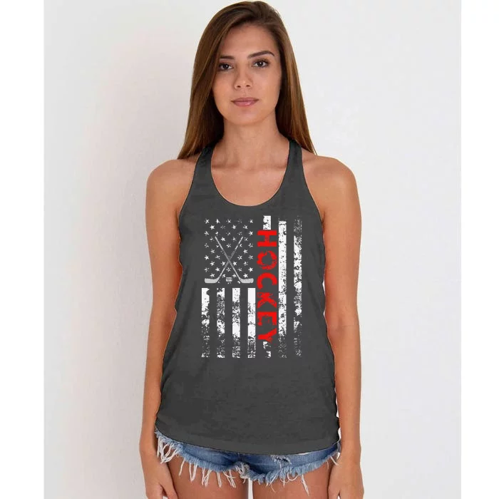 American Flag Hockey Usa Patriotic Gift Women's Knotted Racerback Tank