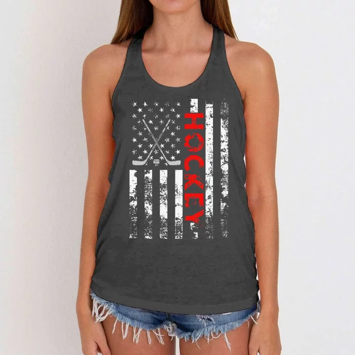 American Flag Hockey Usa Patriotic Gift Women's Knotted Racerback Tank