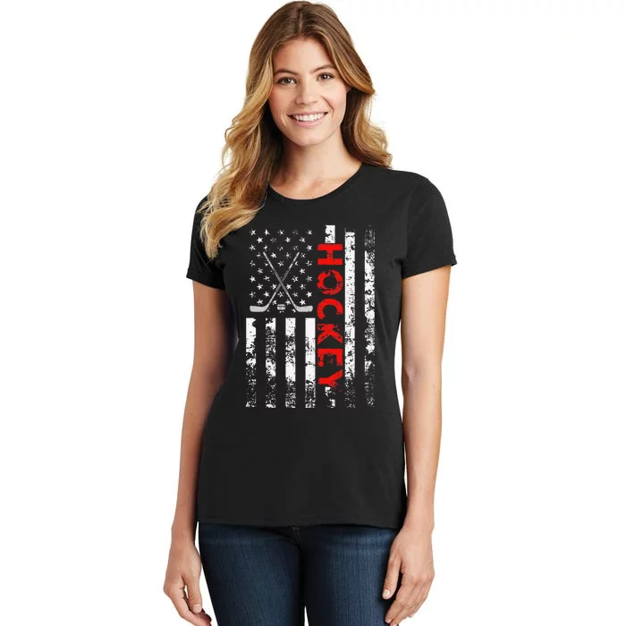 American Flag Hockey Usa Patriotic Gift Women's T-Shirt