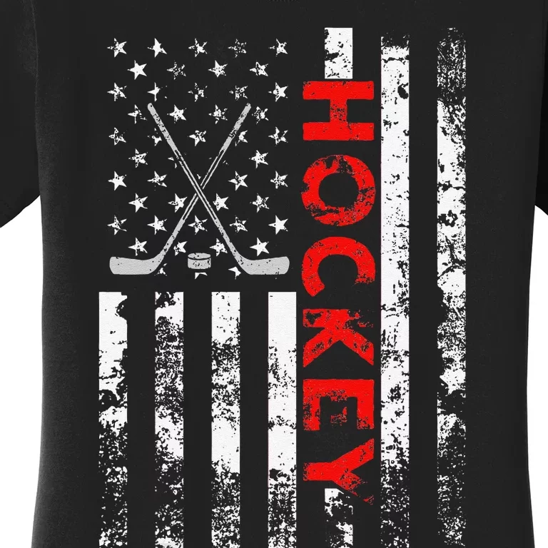 American Flag Hockey Usa Patriotic Gift Women's T-Shirt