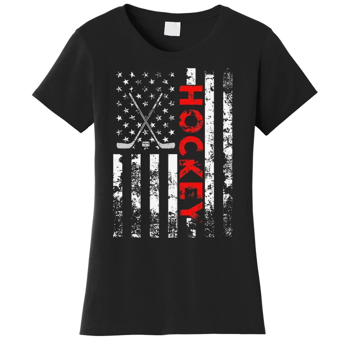 American Flag Hockey Usa Patriotic Gift Women's T-Shirt