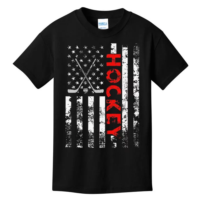 American Flag Hockey Usa Patriotic Gift Kids T-Shirt