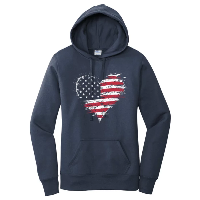 American Flag Heart Patriotic Women's Pullover Hoodie