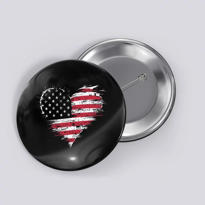 American Flag Heart Women 4th Of July Patriotic Usa Gift Button