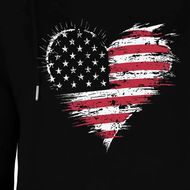 American Flag Heart Women 4th Of July Patriotic Usa Gift Womens Funnel Neck Pullover Hood