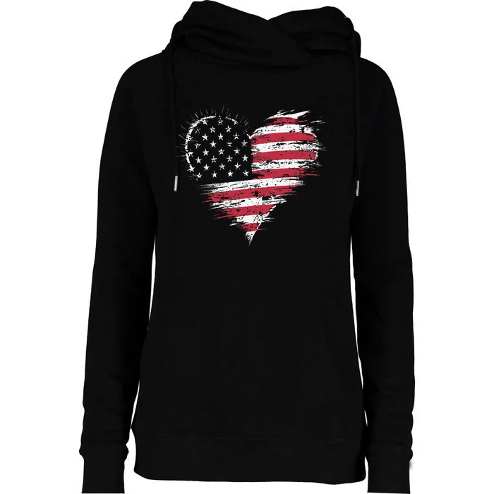 American Flag Heart Women 4th Of July Patriotic Usa Gift Womens Funnel Neck Pullover Hood