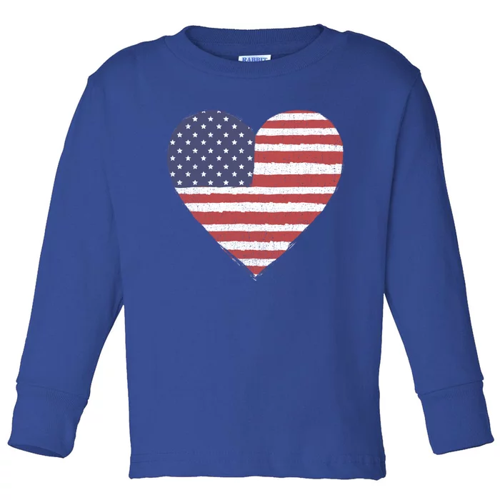 American Flag Heart Stars And Stripes Graphic Gift Toddler Long Sleeve Shirt