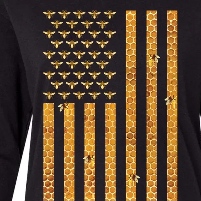 American Flag Honeycomb Honey Bees Beekeeping Beekeeper Gift Womens Cotton Relaxed Long Sleeve T-Shirt