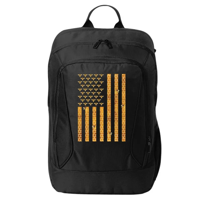 American Flag Honeycomb Honey Bees Beekeeping Beekeeper Gift City Backpack