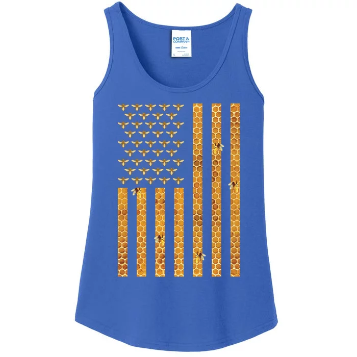 American Flag Honeycomb Honey Bees Beekeeping Beekeeper Gift Ladies Essential Tank