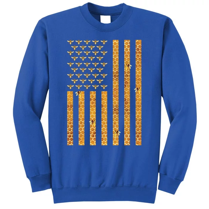 American Flag Honeycomb Honey Bees Beekeeping Beekeeper Gift Tall Sweatshirt