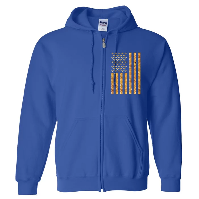 American Flag Honeycomb Honey Bees Beekeeping Beekeeper Gift Full Zip Hoodie