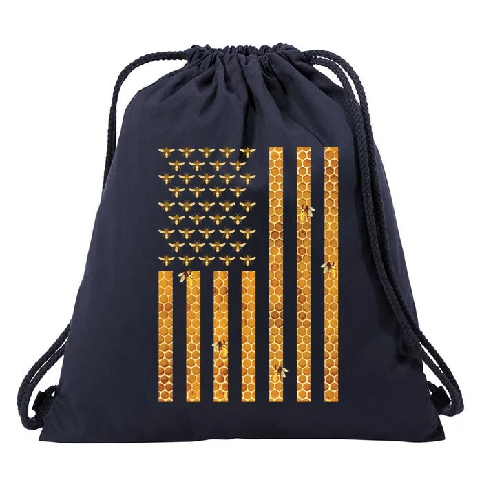 American Flag Honeycomb Honey Bees Beekeeping Beekeeper Gift Drawstring Bag