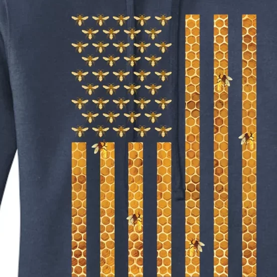 American Flag Honeycomb Honey Bees Beekeeping Beekeeper Gift Women's Pullover Hoodie