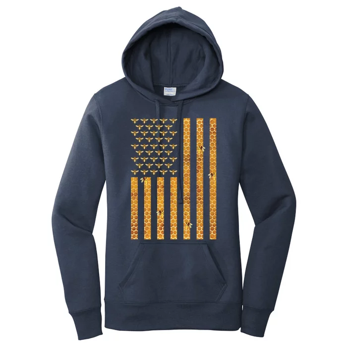 American Flag Honeycomb Honey Bees Beekeeping Beekeeper Gift Women's Pullover Hoodie