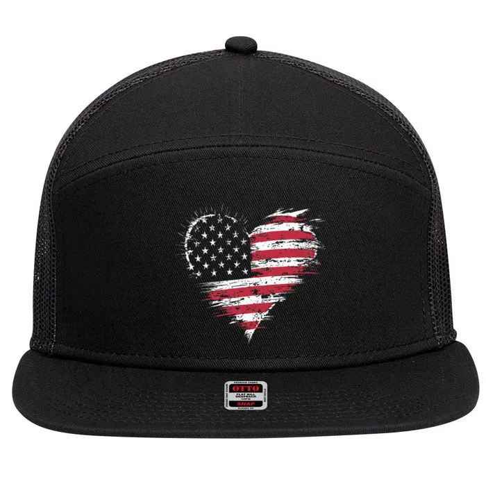 American Flag Heart Patriotic Usa 7 Panel Mesh Trucker Snapback Hat