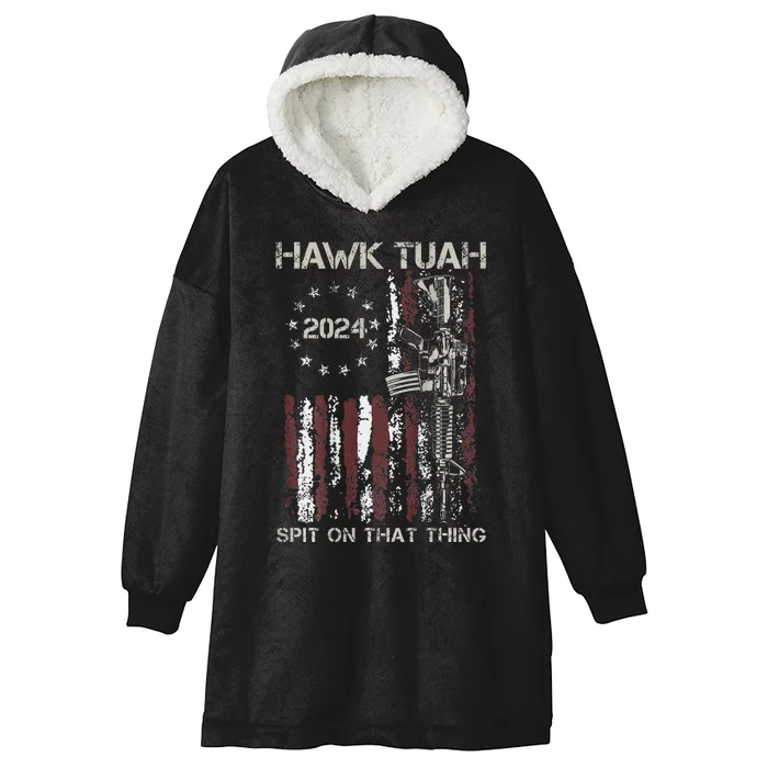 American Flag Hawk Tuah 24 Spit On That Thang Hooded Wearable Blanket