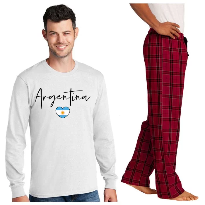 Argentina Flag Heart Argentina Soccer Proud South America Long Sleeve Pajama Set