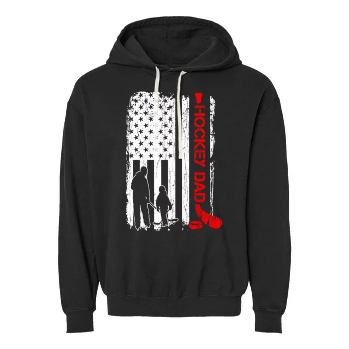 American Flag Hockey Dad Ice Hockey Gift For Winter Sports Garment-Dyed Fleece Hoodie