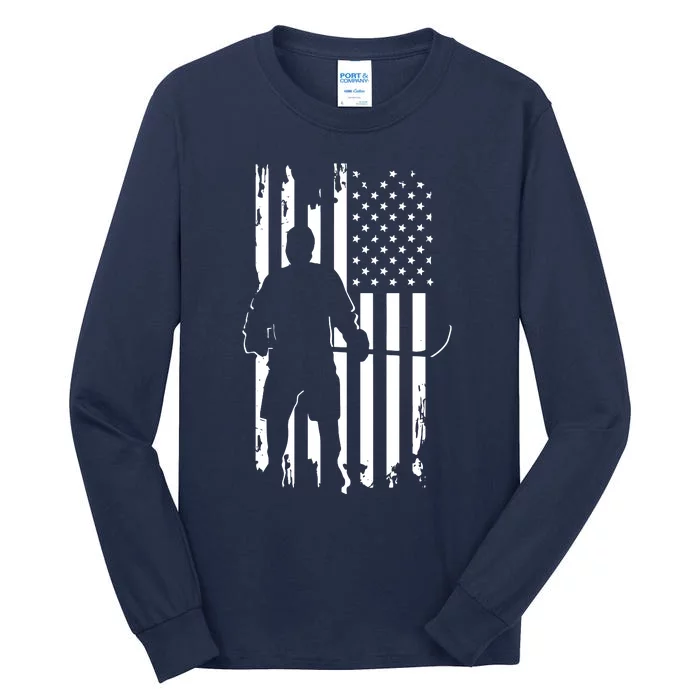 American Flag Hockey USA Patriotic Gift Tall Long Sleeve T-Shirt