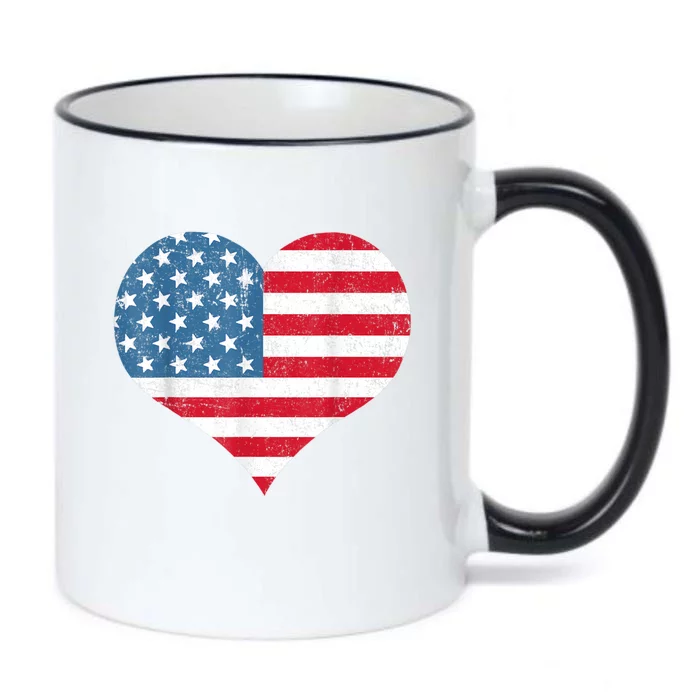 American Flag Heart 4th Of July USA Patriotic Girls Women Black Color Changing Mug