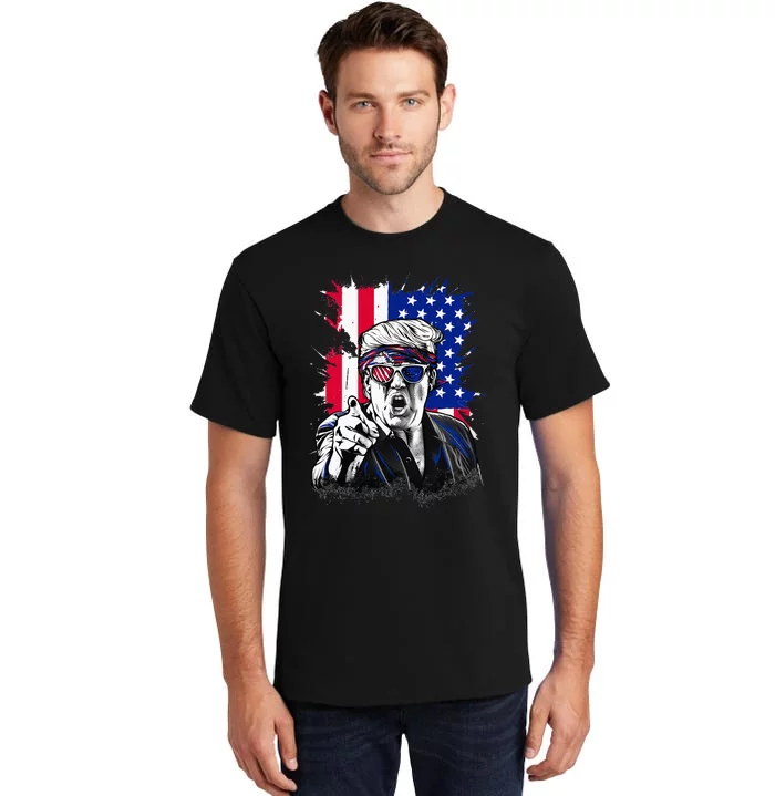 American Flag Intense Face Expression Trump Tall T-Shirt