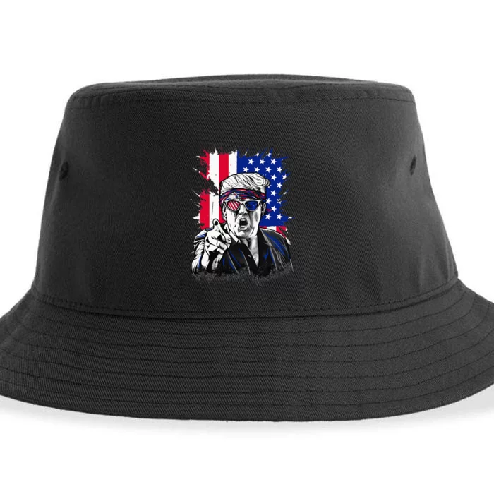 American Flag Intense Face Expression Trump Sustainable Bucket Hat