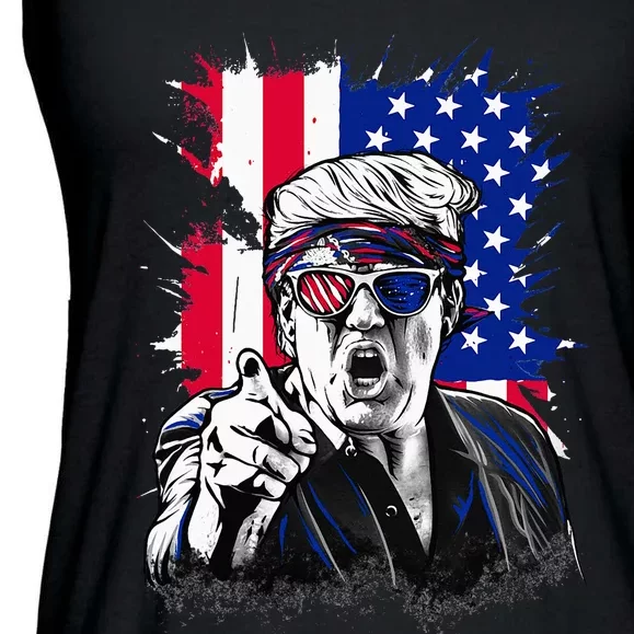 American Flag Intense Face Expression Trump Ladies Essential Flowy Tank