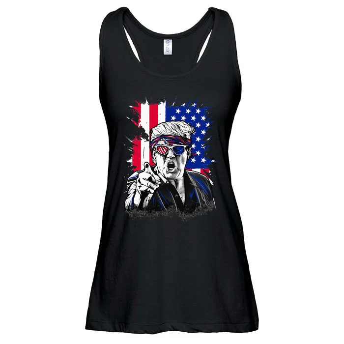 American Flag Intense Face Expression Trump Ladies Essential Flowy Tank