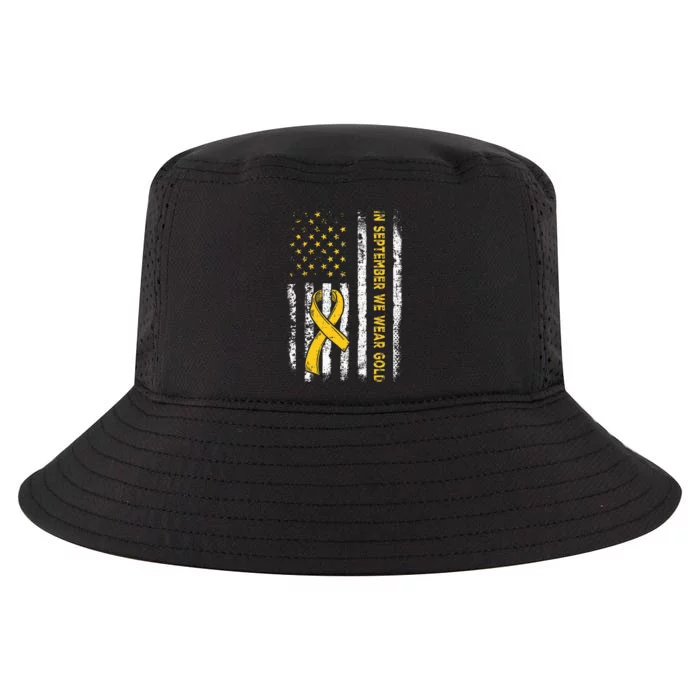 American Flag In September We Wear Gold Childhood Cancer Cool Comfort Performance Bucket Hat