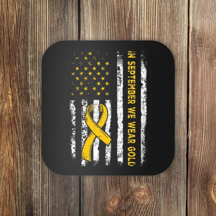 American Flag In September We Wear Gold Childhood Cancer Coaster