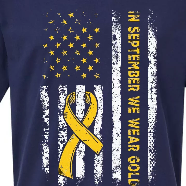 American Flag In September We Wear Gold Childhood Cancer Sueded Cloud Jersey T-Shirt