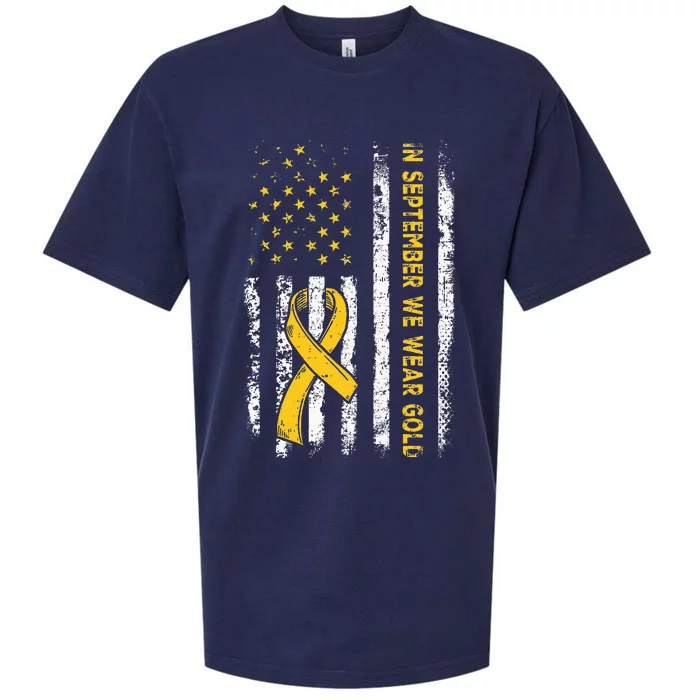 American Flag In September We Wear Gold Childhood Cancer Sueded Cloud Jersey T-Shirt