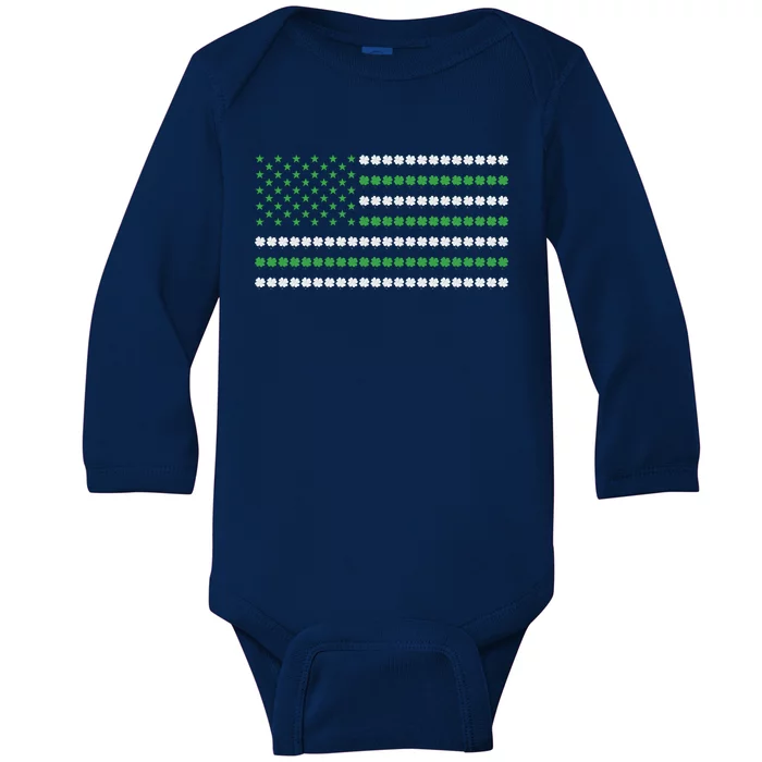 American Flag Irish St Patricks Day Baby Long Sleeve Bodysuit