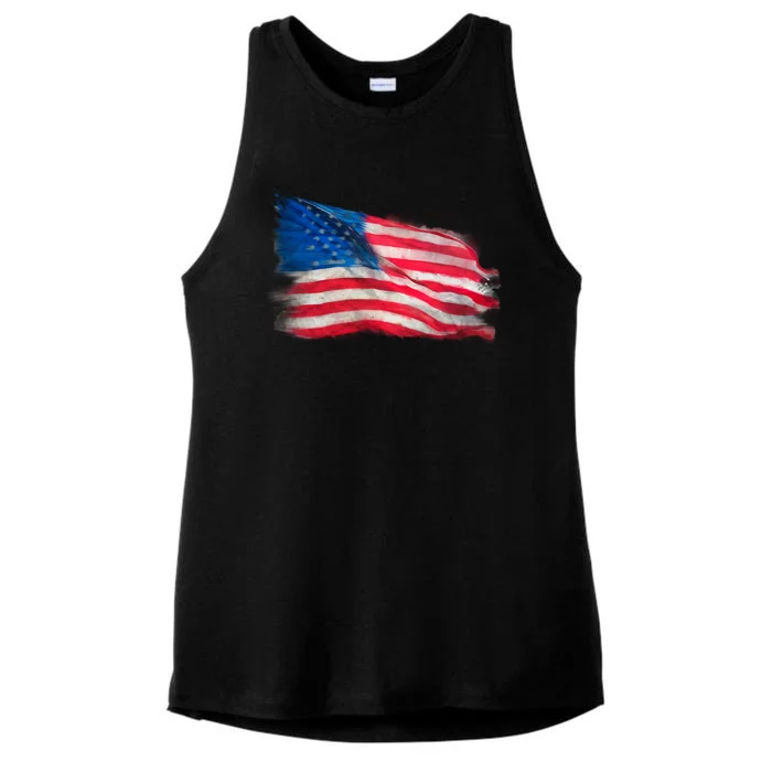 American Flag Independence Day Ladies Tri-Blend Wicking Tank