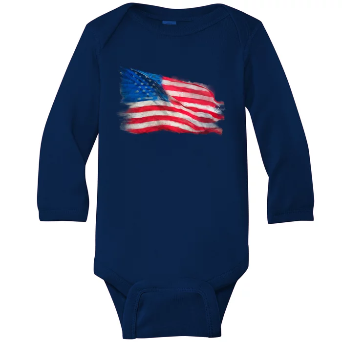 American Flag Independence Day Baby Long Sleeve Bodysuit