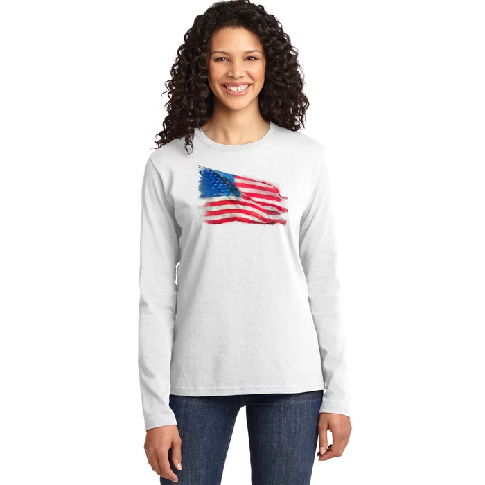 American Flag Independence Day Ladies Long Sleeve Shirt