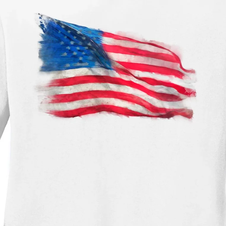 American Flag Independence Day Ladies Long Sleeve Shirt