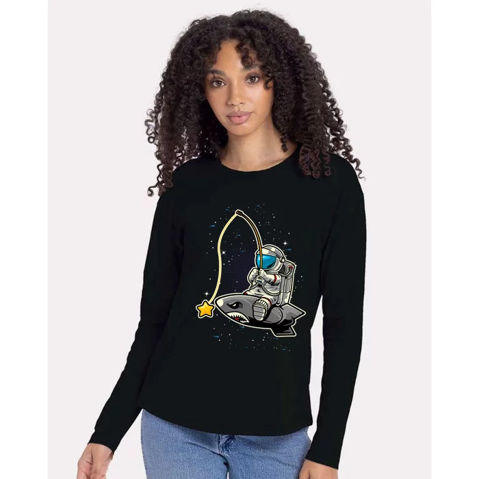 Astronaut Fishing In The Space Womens Cotton Relaxed Long Sleeve T-Shirt