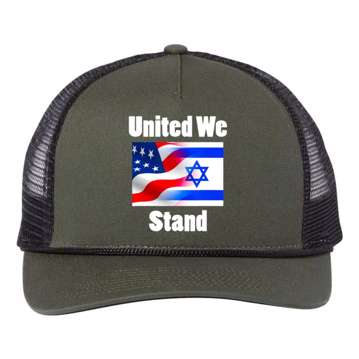 American Flag Israel Flag United We Stand With Israel Retro Rope Trucker Hat Cap