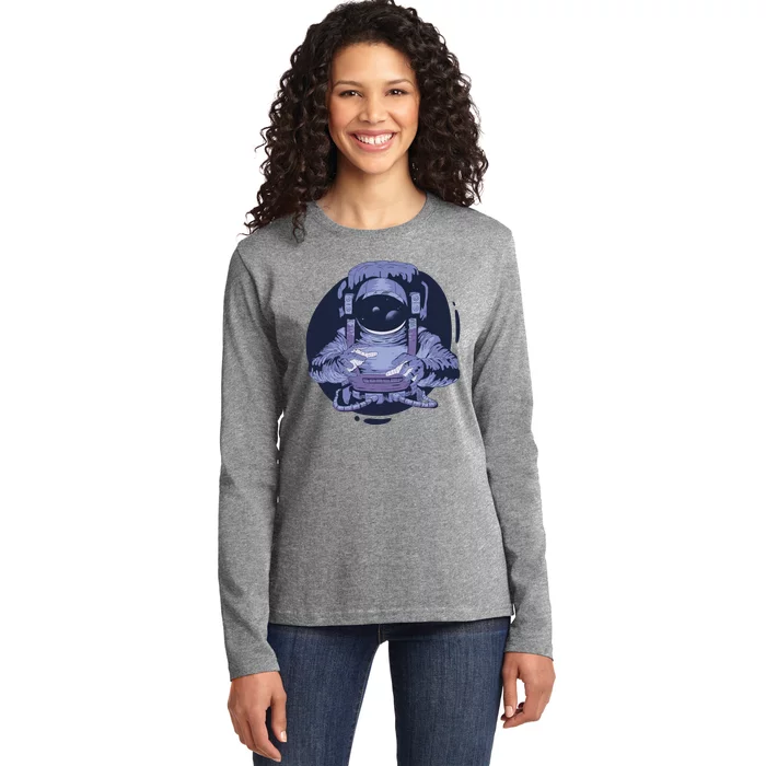 Astronaut Floating In Space Ladies Long Sleeve Shirt