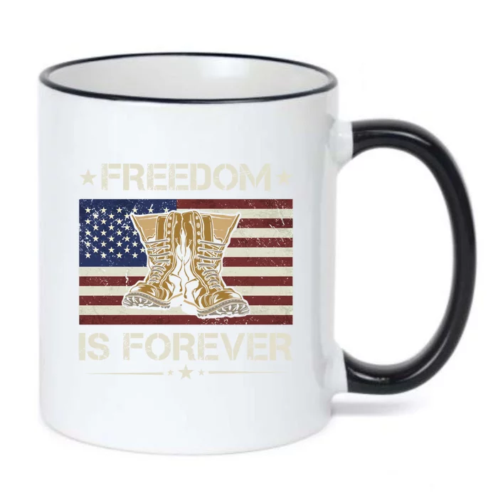 America Freedom Is Forever Army Veteran Gift Black Color Changing Mug