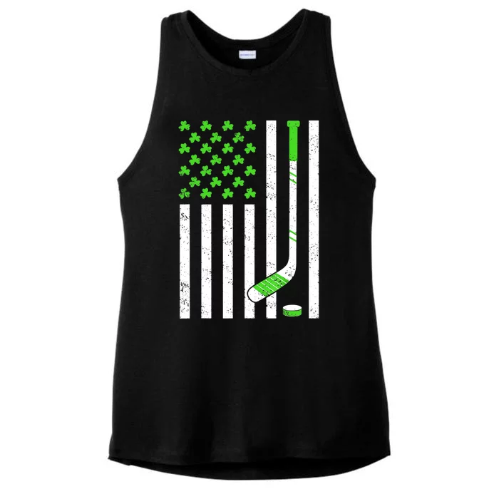 American Flag Irish Hockey Shamrock St Patricks Day Ladies Tri-Blend Wicking Tank