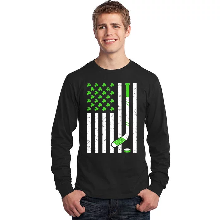 American Flag Irish Hockey Shamrock St Patricks Day Tall Long Sleeve T-Shirt