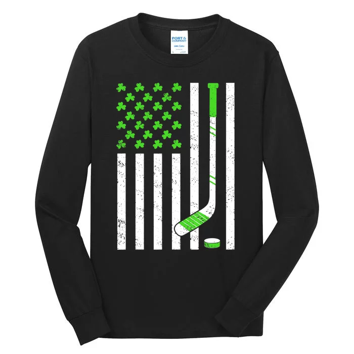 American Flag Irish Hockey Shamrock St Patricks Day Tall Long Sleeve T-Shirt