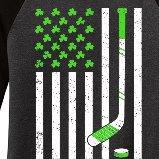 American Flag Irish Hockey Shamrock St Patricks Day Women's Tri-Blend 3/4-Sleeve Raglan Shirt