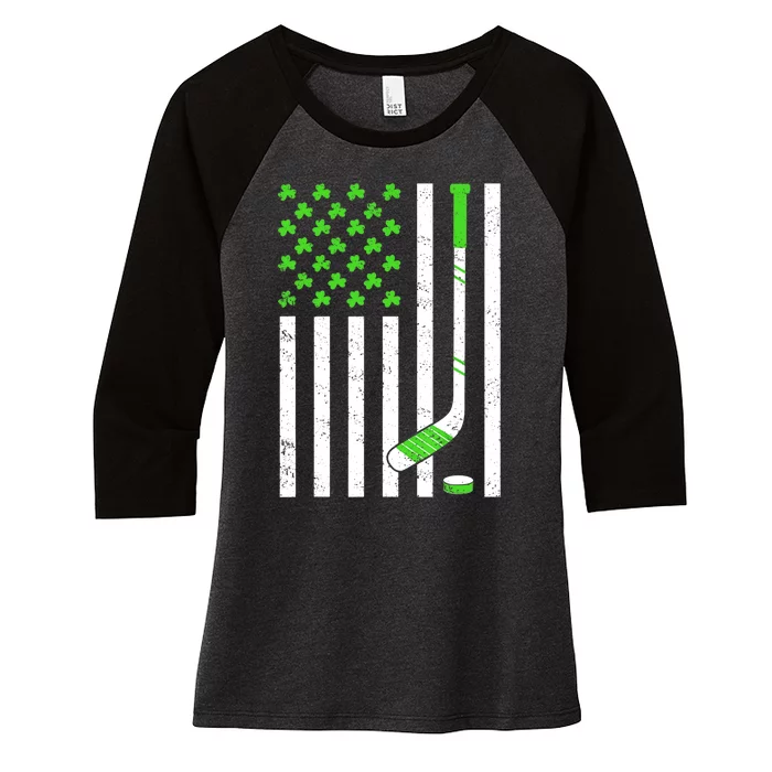 American Flag Irish Hockey Shamrock St Patricks Day Women's Tri-Blend 3/4-Sleeve Raglan Shirt